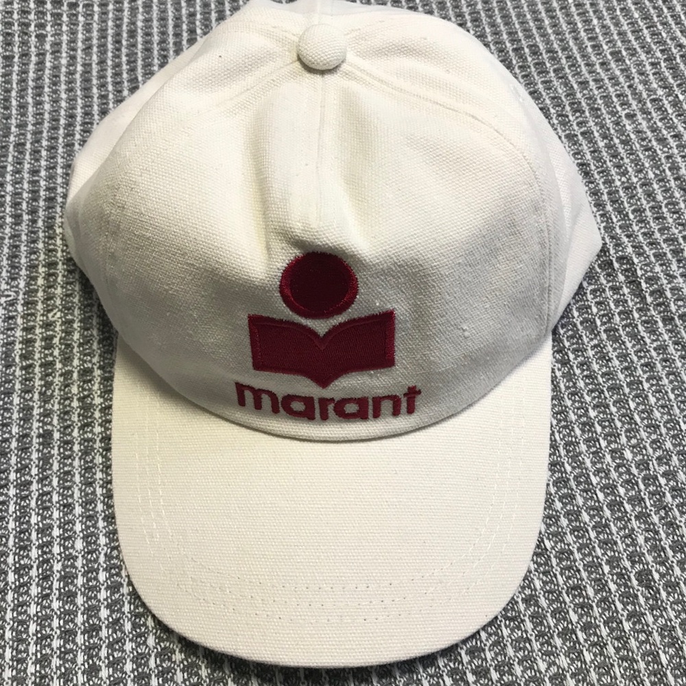 Isabel Marant Cream Cap with Red Emblem